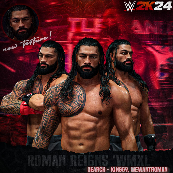 #WWE2K24 COMMUNITY CREATIONS UPLOAD- ROMAN REIGNS WMXL (INGAME EDIT) -UPDATED BODY -UPDATED FACE -WM40 ATTIRE (CREDITS TO @DonavanTerbay ) -COMMENTARY ADDED -CUSTOM RENDER **CAN BE SET AS AN ALT TO INGAME ROMAN REIGNS** SEARCH TAGS - KING69, WEWANTROMAN #RomanReigns