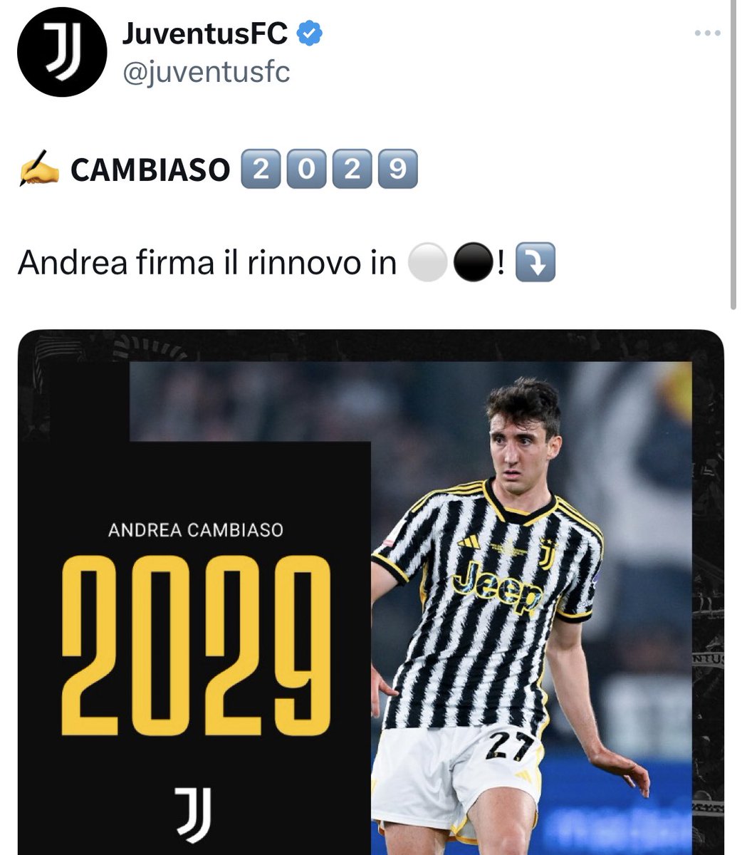 Now it’s official! Andrea #Cambiaso has extended his contract with #Juventus until 2029 (€2,4M/year). No surprise here and confirmed since the last April 2! #transfers