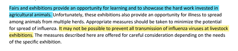 Public Health: Wouldn't it be a good idea to cancel state fairs during this #BirdFlu outbreak to avoid the propagation of #H5N1 from mixing infected cows & chickens with pigs?
@USDA_APHIS - Don't worry, we've updated the fair precautions!
aphis.usda.gov/sites/default/…