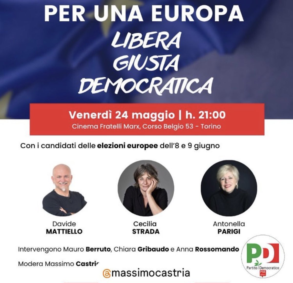 Questa sera con e per @cecilia_strada, @mattiellodavide e @AnnParigi @pdnetwork