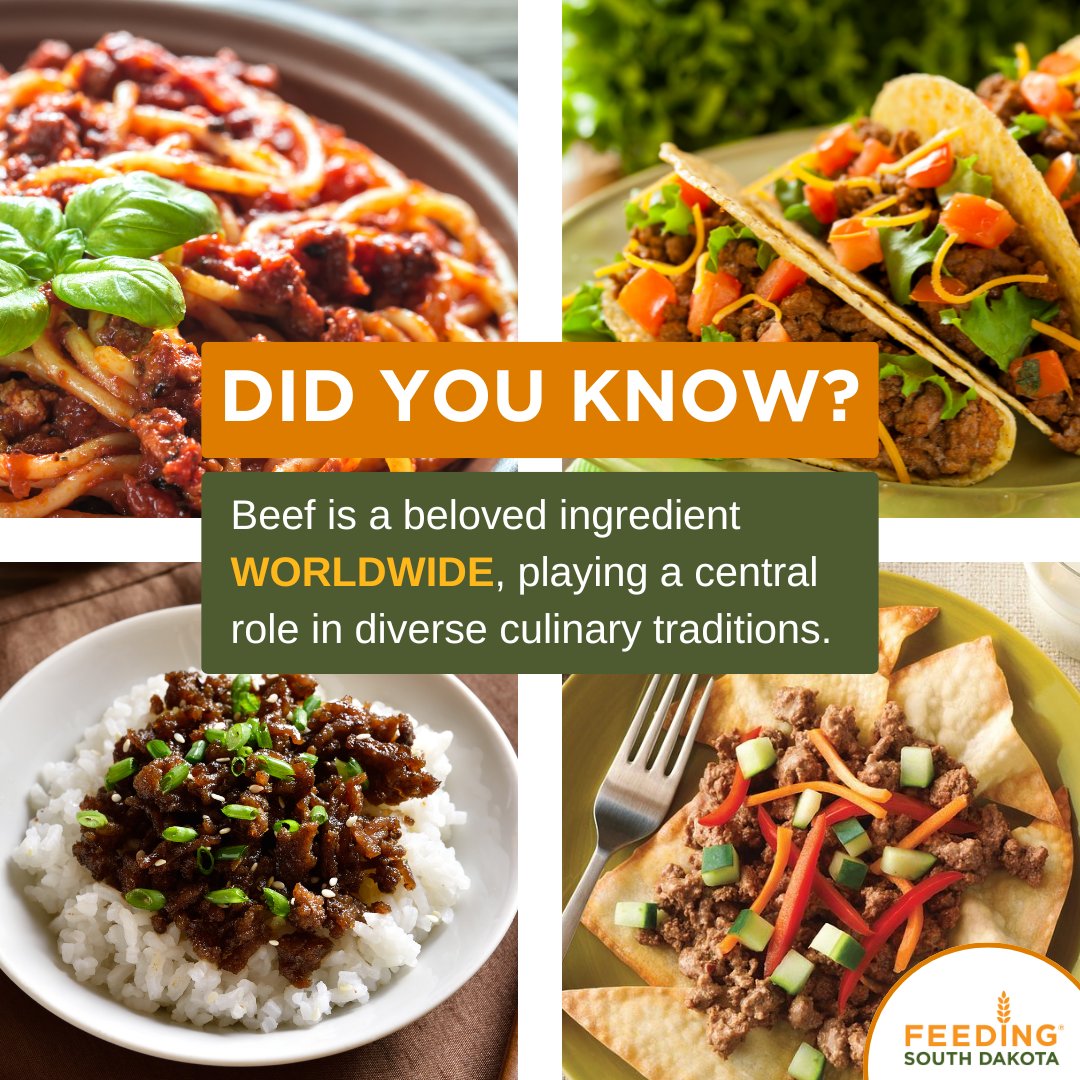 Did you know? Beef plays a huge role in dishes around the world. During National Beef Month, your donations to Feeding South Dakota can help provide beef to families facing hunger, allowing them to enjoy traditional dishes. Donate through our bio link!
#FoodFactFriday #BeefItUpSD