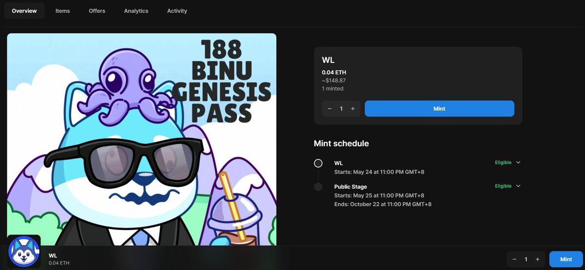 BINU Genesis Pass WL Mint is Live !!

opensea.io/collection/bin…