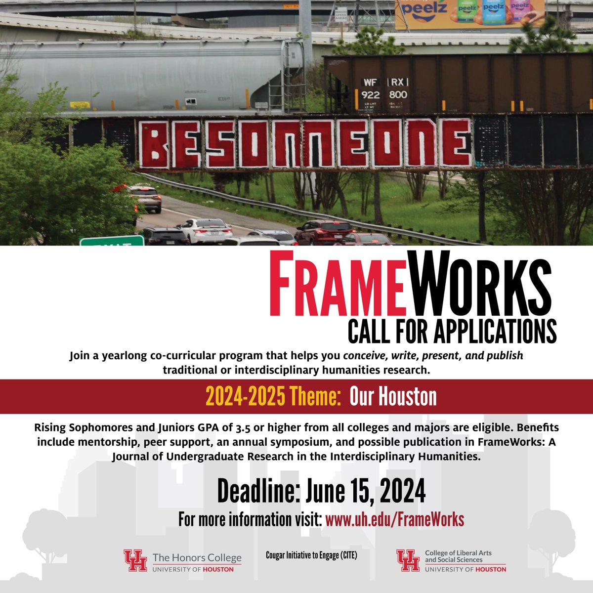 HonorsCollegeUH's tweet photo. Be part of the next 2024-2025 cohort of FrameWorks fellows! Students pursuing traditional or interdisciplinary humanities research are encouraged to apply.  Rising sophomores and juniors from all majors are eligible.

Go to https://t.co/8u7c8aB3Yr to apply. https://t.co/NkJgZoZJvg