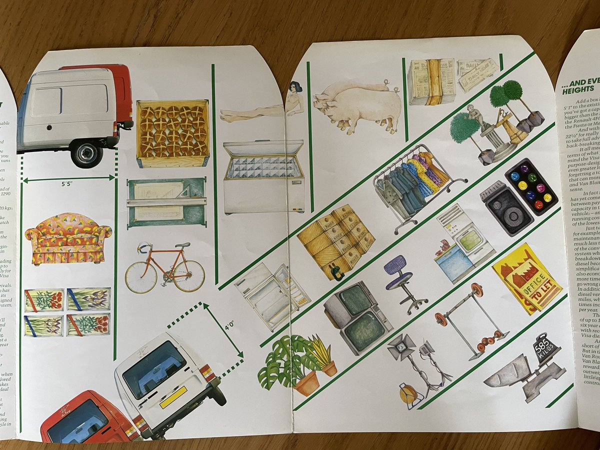 72Chip's tweet image. Random car brochure of the day.
The Citroen Visa C15 van was launched in the UK in 1985 with a rather unconventional single side hinged read door (dropped a few years later). I love the way this early brochure plays on the colour availability and is shaped like a wine bottle.