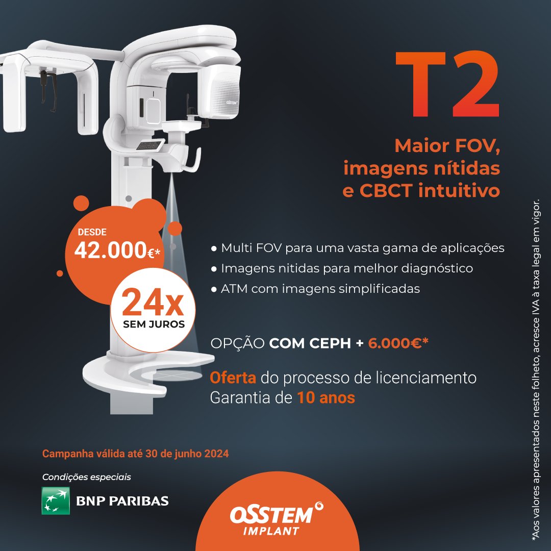 OsstemPortugal's tweet photo. CBCT T2 - Maior FOV, imagens nítidas e CBCT intuitivo.
📷 Oferta do processo de licenciamento.
📷 Garantia 10 anos
📷 Condições especiais BNP Paribas. Campanha válida até 30 de junho 2024.
Mais informações: info@osstempt.com
#cbctt2 #osstemimplant #osstem #medicinadentária https://t.co/ZQS67MmVlj