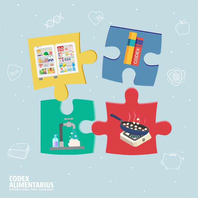 📝 | From handwashing 🤲🧼🚿 cooking 🍳 and storing food properly, to surveillance and international regulation – every piece of the food safety puzzle 🧩 affects lives, economies and whole communities. 👉Everyone has a role to play in keeping food safe ❗️ #Codex | #FoodSafety