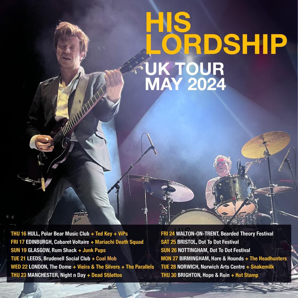 The very cool His Lordship <a href="/HisLordshiprock/">His Lordship</a> delivering maximum rock n roll at Tufnell Park Dome this week. A few dates left on the tour, so don’t be a buzzkill, be a Joyboy (or girl) and get along.