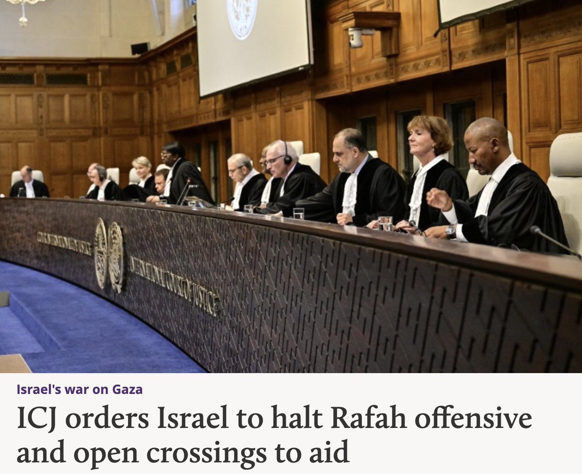 Urgent and extremely clear @CIJ_ICJ order: Stop the military invasion of Rafah. Reopen the Rafah crossing. Crucial humanitarian aid needs to enter immediately. middleeasteye.net/news/icj-rules…