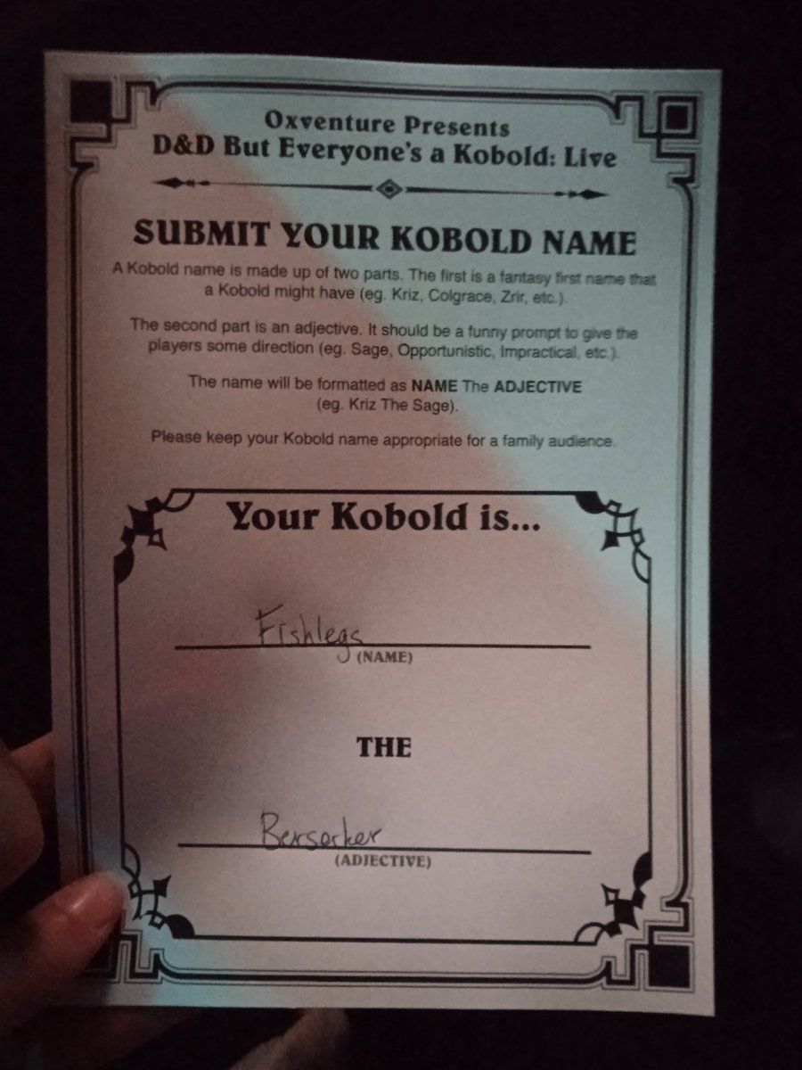 Can't wait for the <a href="/Oxventure/">Oxventure</a> live show!! Fingers crossed for my kobold - Fishlegs the Beserker for the Win