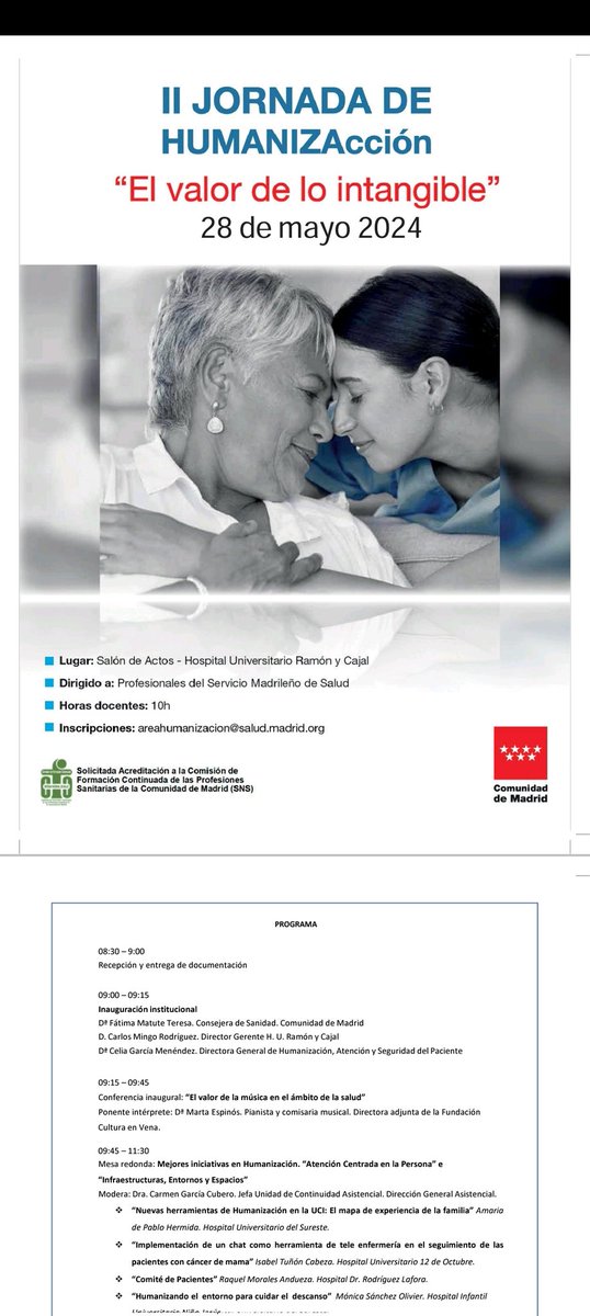 II Jornada de #Humanización en Hospital Ramón y Cajal 28 de mayo "El valor de lo intangible"