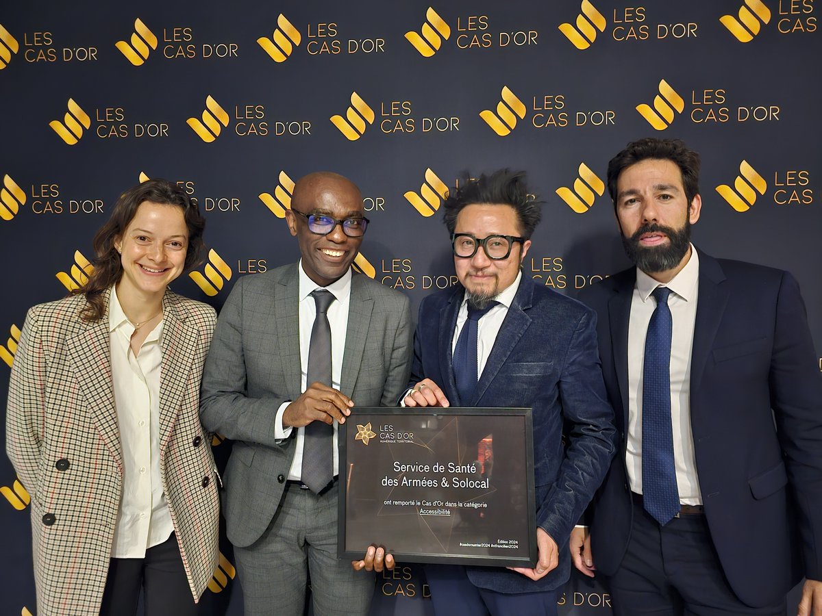 #LesCasDor2024 du Numérique Territorial
🏆Le Service de #santé des @Armees_Gouv remporte le prix 'Accessibilité' pour les sites web des hôpitaux d'instruction des armées👏🎆
➡Accessibilité et navigation facile & intuitive pour les personnes en situation de handicap
Cc : @Solocal