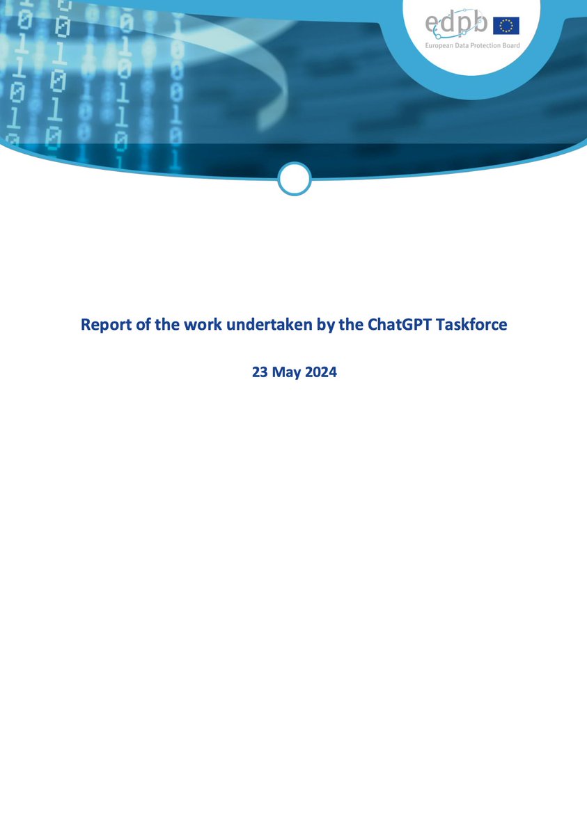 🚨 BREAKING: The EDPB has just published its ChatGPT Taskforce Report, and there is a big 🐘 ELEPHANT IN THE ROOM 🐘. Read this: ➡ On web scraping and 'collection of training data, pre-processing of the data and training,' the report recognizes that OpenAI relies on legitimate