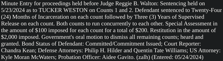 sfoguj's tweet photo. SENTENCING:  Tucker Weston sentenced to 2 years incarceration followed by 3 years of Supervised Release. https://t.co/Hqr5KSXgMg