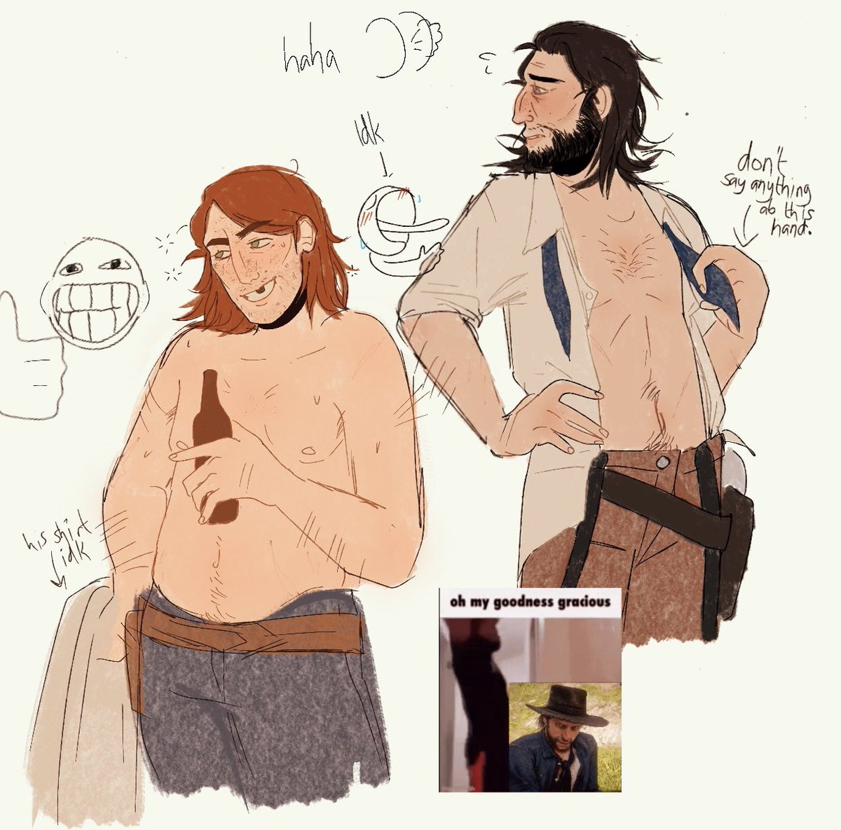 haha guys the heat in lemoyne is so bad (my excuse for drawing my headcanons And also drawing them shirtless)