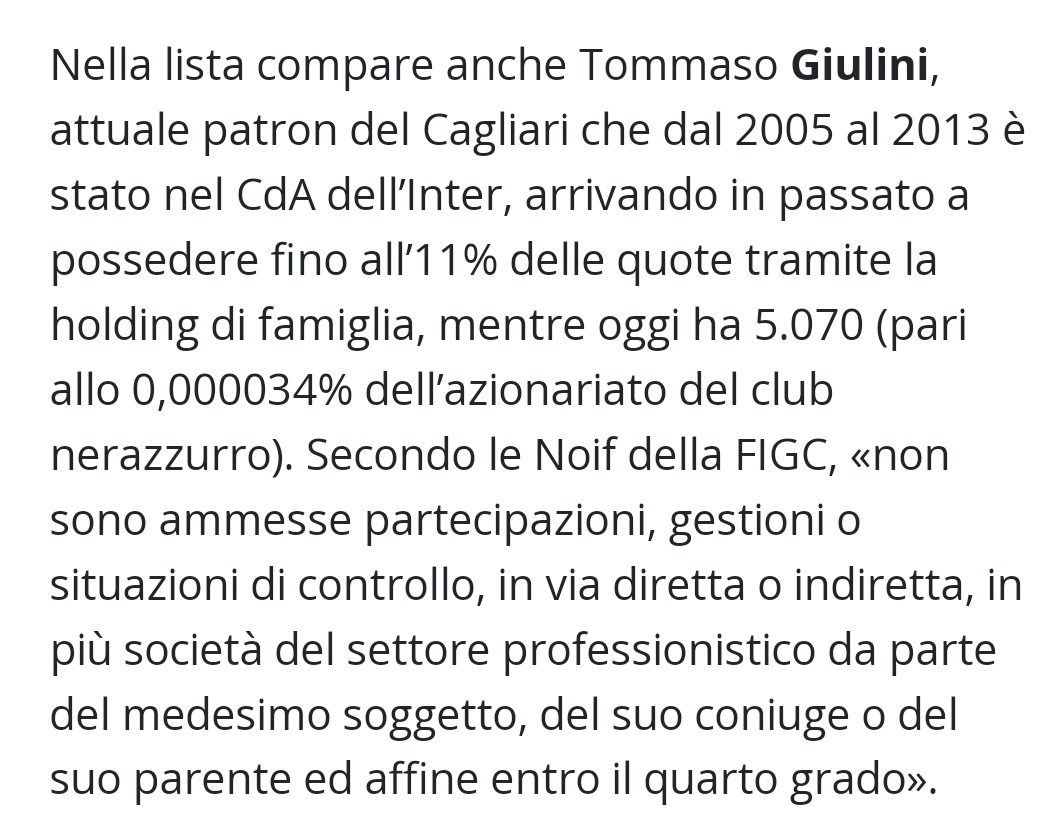 Quindi ministro @andreaabodi il presidente del #Cagliari è azionista di minoranza del #Inter mano era vietato da un regolamento #Figc ??🤔 #SerieA #Chinè #Gravina #MarottaLeague #Giulini