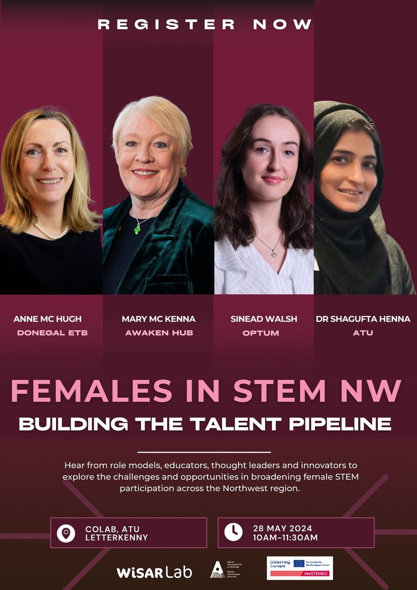 📢Final call 📢 Join us for the @WeSTEMEUproject 'Females in STEM Northwest: Building the Talent Pipeline' to explore the pivotal role of women in STEM including the barriers and collective efforts needed for gender equality. Register: eventbrite.ie/e/females-in-s…