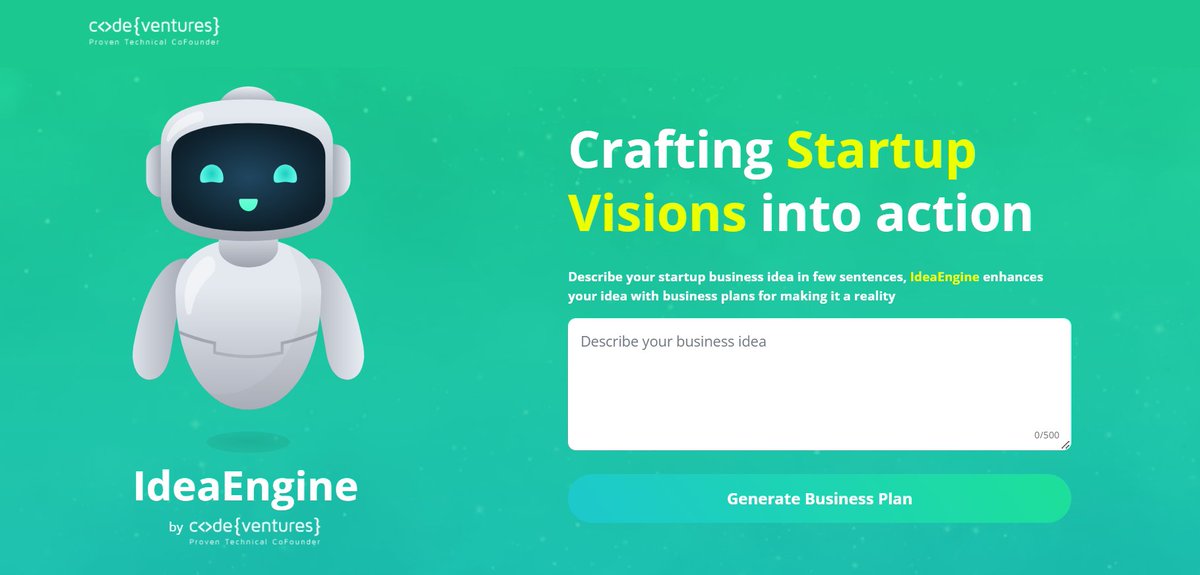 code_ventures's tweet image. 🎉 Exciting News! 🎉 IdeaEngine turns your startup dreams into reality! 🚀✨ Describe your idea, and we&apos;ll enhance it with a solid business plan.

Join the revolution today! 🌟💡
🌐hubs.la/Q02ydgjh0

#IdeaEngine #Innovation #JoinUs 🚀💡✨