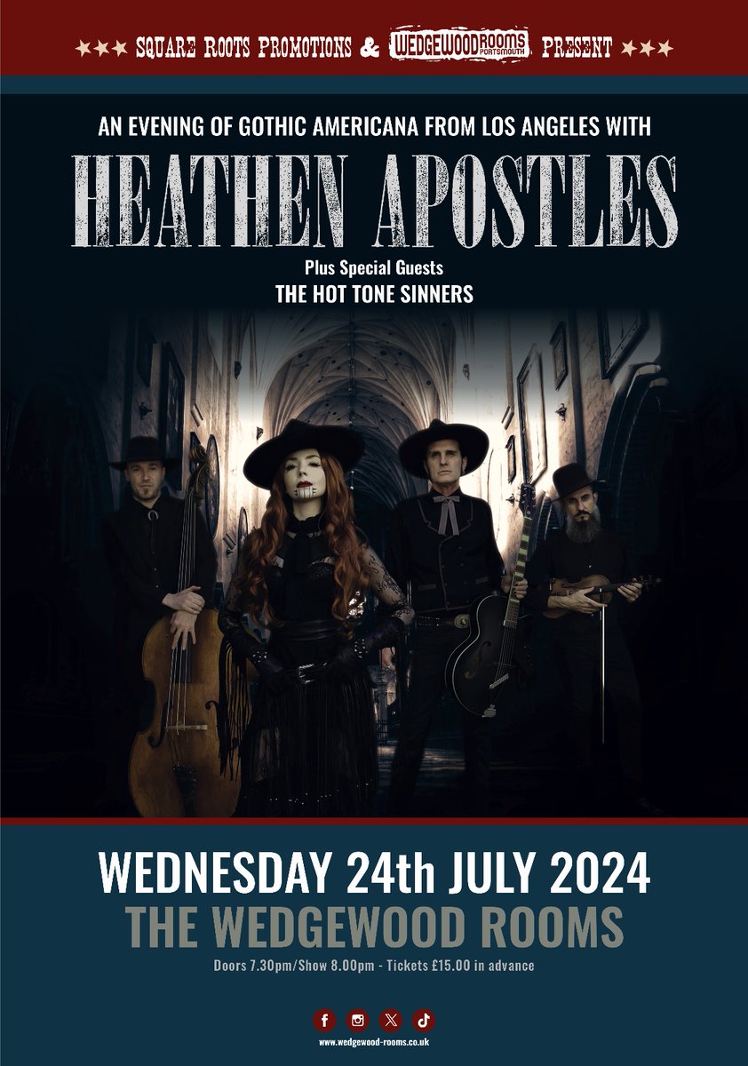 Due to popular demand, @SquareRootsProm show with Heathen Apostles has been upgrade to the Wedge stage!🙌 Support from The Hot Tone Sinners 👉 wedgewood-rooms.co.uk 👈