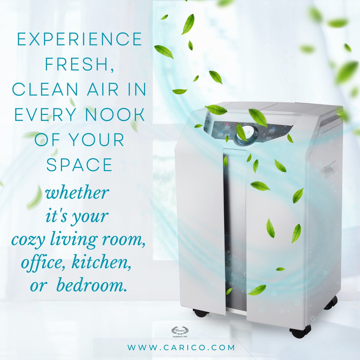 caricoofficial's tweet image. Step into a world of pure bliss with the Carico Deluxe air purifier! From cozy corners to vibrant workspaces, and even in the heart of your kitchen or bedroom sanctuary, let every breath be refreshing. Say hello to clean, crisp air everywhere you go #CleanAirEverywhere