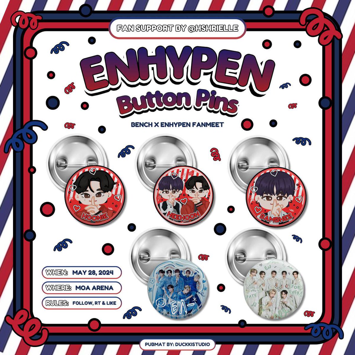 ♡⋆BENCH x ENHYPEN FANMEET⋆♡

— Enhypen &amp; heehoon button pin fan support by <a href="/hshrielle/">Elle talked to sunghoon ♡</a> ❣︎

⭑ mbf, like &amp; rt
⭑ 1:1 ratio, limited quantity !
⭑ open d-day trades only
⭑ will twt exact loc &amp; time on d-day

see u, engenes! 🫶🏼