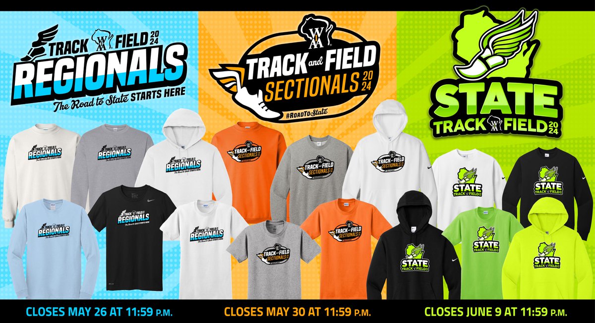 Celebrate the 2024 WIAA Track & Field #RoadToState with your own custom apparel! REGIONALS➡️ gppsports.chipply.com/wiaaregionaltr… Closes May 26 @ 11:59 p.m. SECTIONALS➡️ gppsports.chipply.com/wiaasectionalt… Closes May 30 @ 11:59 p.m. STATE➡️ gppsports.chipply.com/wiaastatetrack… Closes June 9 @ 11:59 p.m. #wiaatrack