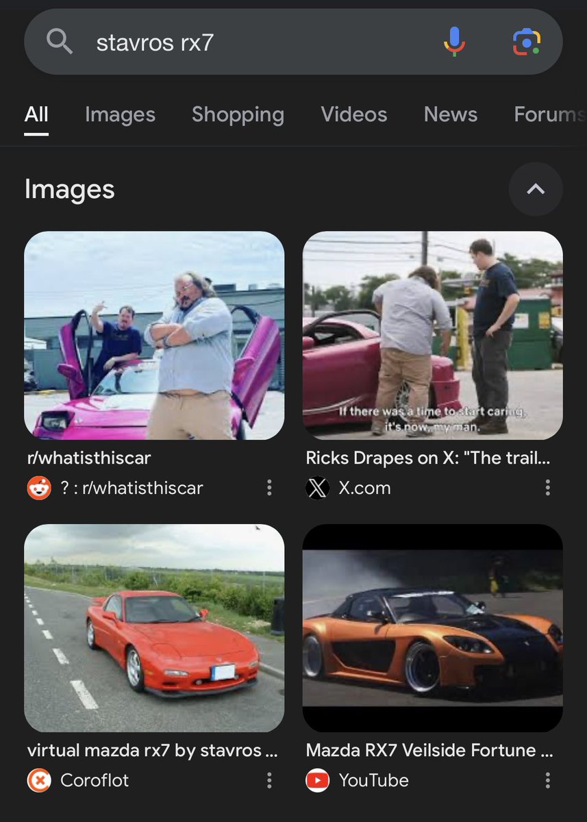 When you google ‘Stavros RX7’ my photo shows up. This may be my greatest work to human kind. 
Go watch Tires. It’s as stupid and fun as expected.