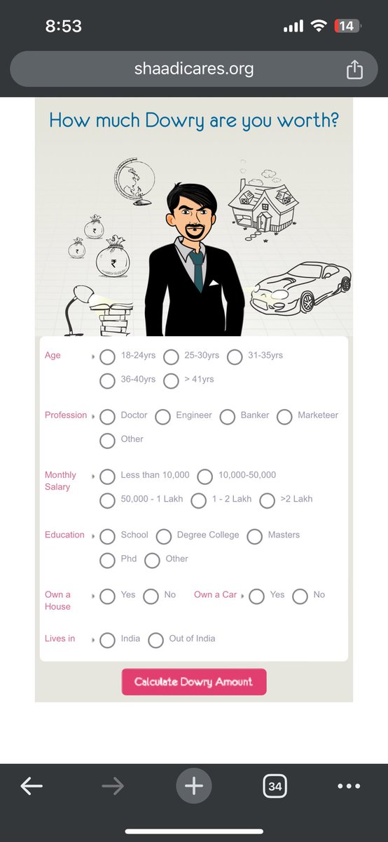 i might get married in a year or so but was too confused abt how much dowry i shall demand from the bride’s father. thankfully came across this superb dowry calculator by @ShaadiDotCom which does benchmarking to calculate it.

mine is 5.4 cr, whats yours?

shaadicares.org/wp-content/the…