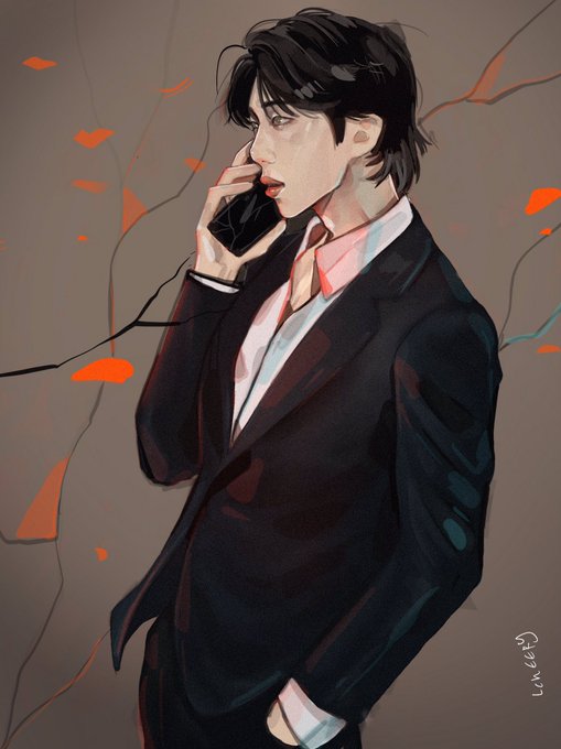 「black hair holding phone」 illustration images(Latest)