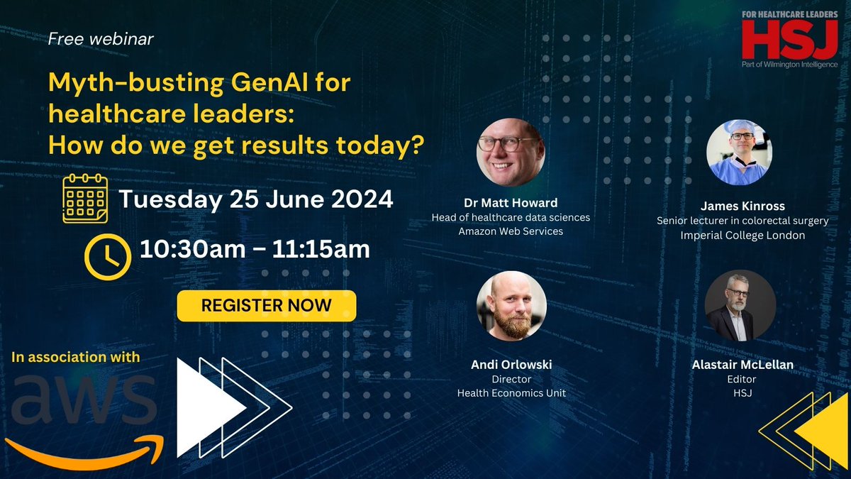 In this webinar, in association with @awscloud, we invite a panel of health data experts to help trusts understand the realities of AI. Register today: hsj.co.uk/hsj-webinars/w…