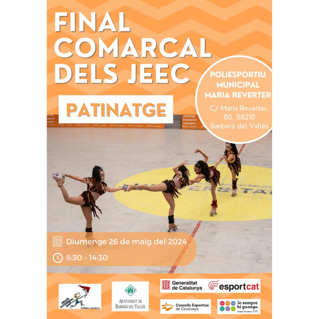 📢 Final Comarcal de Patinatge Artístic
🗓️ Diumenge 26 de maig
📍 IEM Maria Reverter <a href="/ajuntamentbdv/">Ajuntament de Barberà del Vallès</a>
#JEEC #PatinatgeArtistic #EsportEscolar #Valors