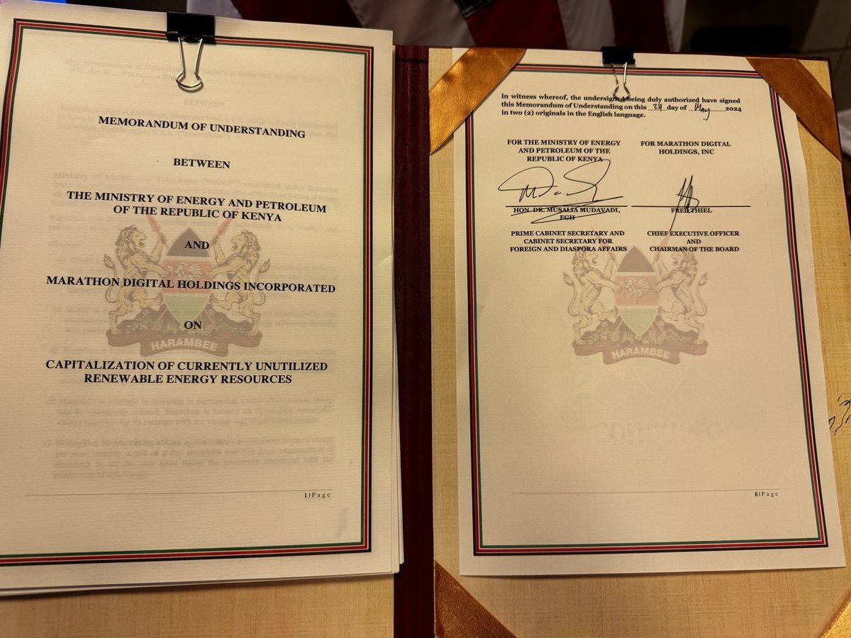 JUST IN: Kenya signed a deal with Marathon to utilize underused energy for #Bitcoin  mining! 🔥
