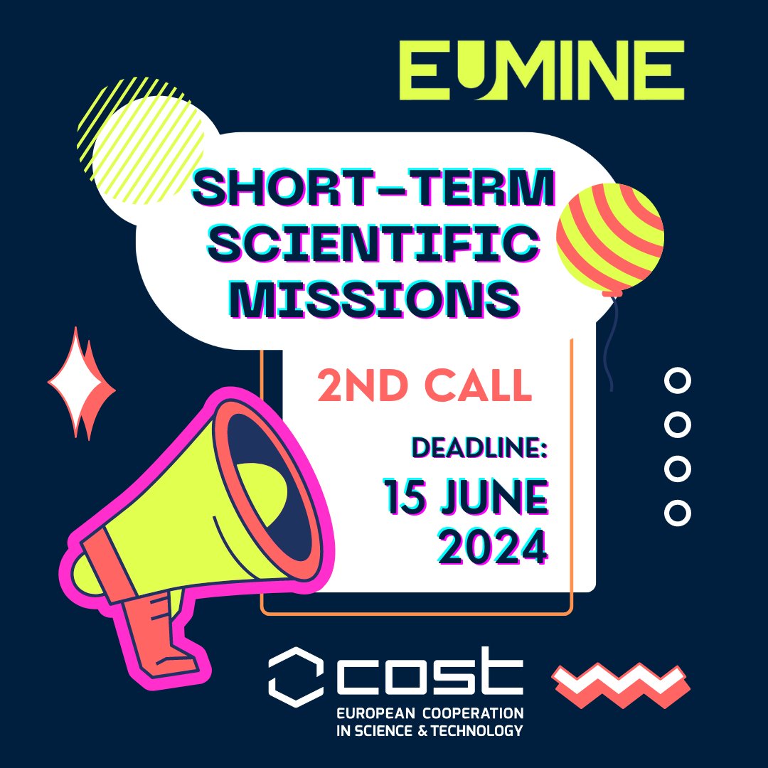 🚀 Exciting News! 🌟

Open call for Short-Term Scientific Missions (STSMs) within the EuMINe COST Action! 🎉

Join us in advancing materials informatics research! Apply by 15 June. 💻🔬

For details: eumine-cost.eu/eumine-grants/

#EuMINe #MaterialsInformatics #STSM