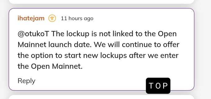 🔒The lockup period is not tied to the open mainnet launch date. <a href="/PiCoreTeam/">Pi Network</a> will continue to offer the option to start a new lockup period even after the open mainnet!

Join TG Chat t.me/PiNewsMedia