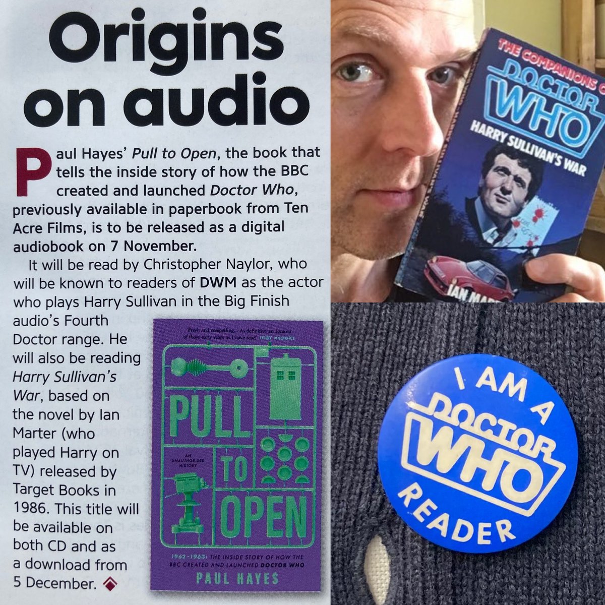 Delighted to be the reader for two wonderful #DoctorWho audiobooks from BBC Audio, coming later this year - ‘Pull To Open’ by @the_questmaster and ‘Harry Sullivan’s War’ by the much-missed Ian Marter. Cliffhangers galore in both!