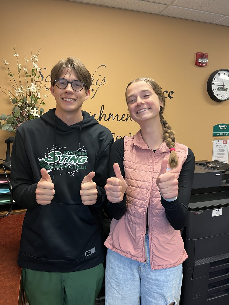 Here is a special "announcement" to thank Tai Warnke and Sarah Smith for being committed to relaying 📣 the morning announcements each day throughout the school year! 👏 Spectrum appreciates the work both of you put into the responsibilities given to you this year! #SpectrumSting
