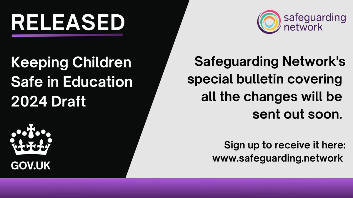 Draft Keeping Children Safe in Education 2024 is now LIVE! We'll be analysing the new guidance with a special bulletin soon. You can view the guidance here: gov.uk/government/pub… Please RT #KCSIE24