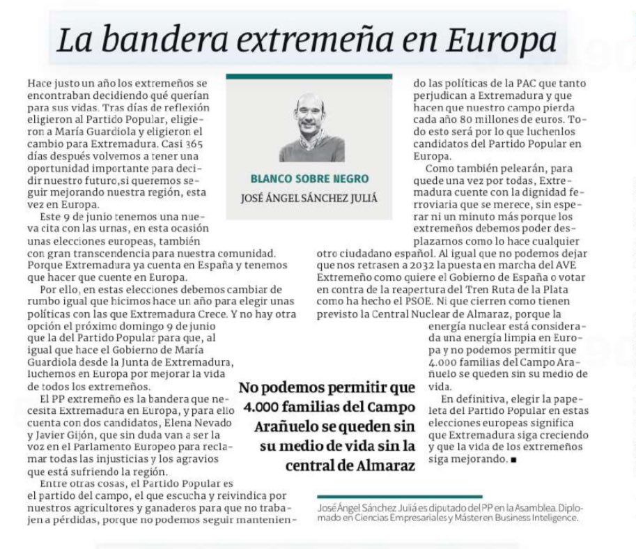 Hoy en “Blanco sobre Negro” : 🖋️ La bandera extremeña en Europa. 🔗 elperiodicoextremadura.com/opinion/2024/0… @EPExtremadura