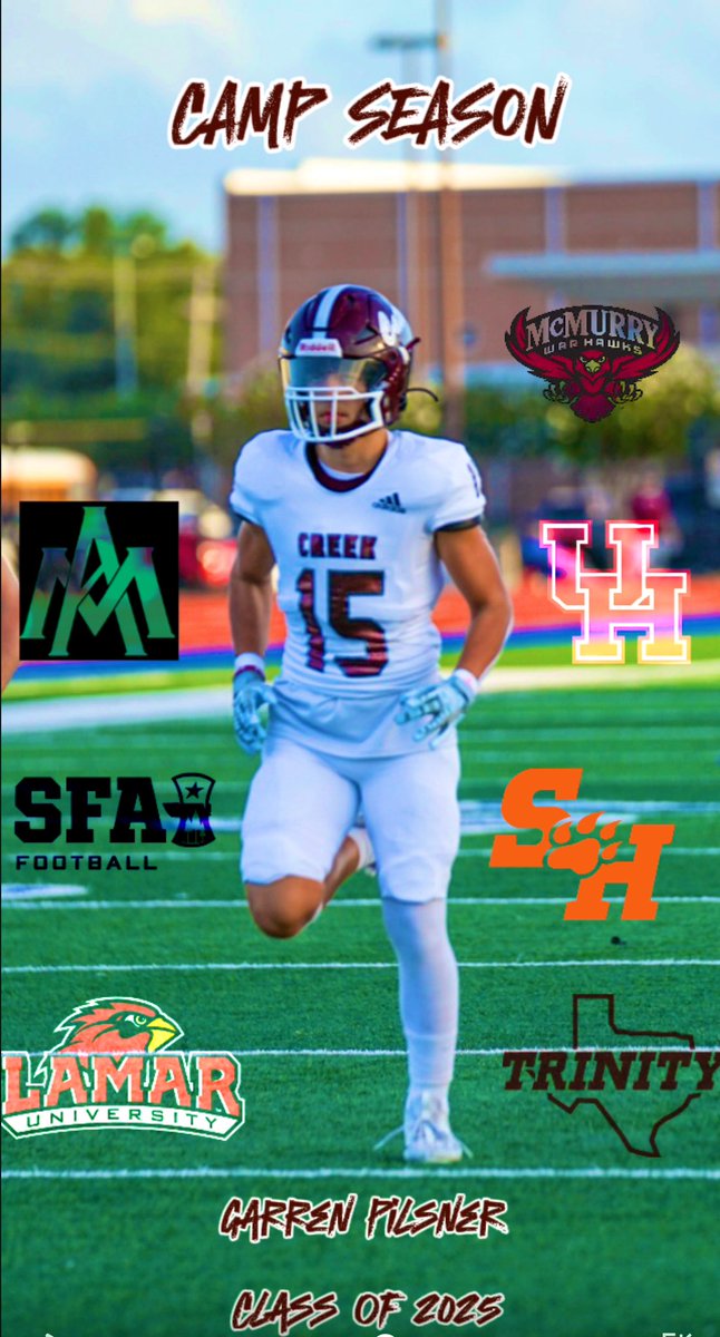 Garren Pilsner (@gpilsner20) on Twitter photo CAMP SCHEDULE❕
University of Houston 5/30 <a href="/CoachJCY/">Josh Christian-Young</a>
Lamar University 6/3 <a href="/Coach_Cannata/">Matt Cannata</a> <a href="/coachmac_22/">Todd Macon</a> <a href="/CoachDouglasIII/">James Douglas III</a>
SFA University 6/6 <a href="/CoachTrice8/">Marcus Trice</a> <a href="/CoachMutz/">Coach Mike Mutz</a> <a href="/CoachNikNelson/">Nik Nelson</a>
Trinity University 6/8 <a href="/CoachQ_Carter/">Quentin Carter</a>
Arkansas Monticello 6/13
<a href="/CoachWrightUAM/">Steve Wright</a> @CoachPruitt_UAM CAMP SCHEDULE❕
University of Houston 5/30 <a href="/CoachJCY/">Josh Christian-Young</a>
Lamar University 6/3 <a href="/Coach_Cannata/">Matt Cannata</a> <a href="/coachmac_22/">Todd Macon</a> <a href="/CoachDouglasIII/">James Douglas III</a>
SFA University 6/6 <a href="/CoachTrice8/">Marcus Trice</a> <a href="/CoachMutz/">Coach Mike Mutz</a> <a href="/CoachNikNelson/">Nik Nelson</a>
Trinity University 6/8 <a href="/CoachQ_Carter/">Quentin Carter</a>
Arkansas Monticello 6/13
<a href="/CoachWrightUAM/">Steve Wright</a> @CoachPruitt_UAM