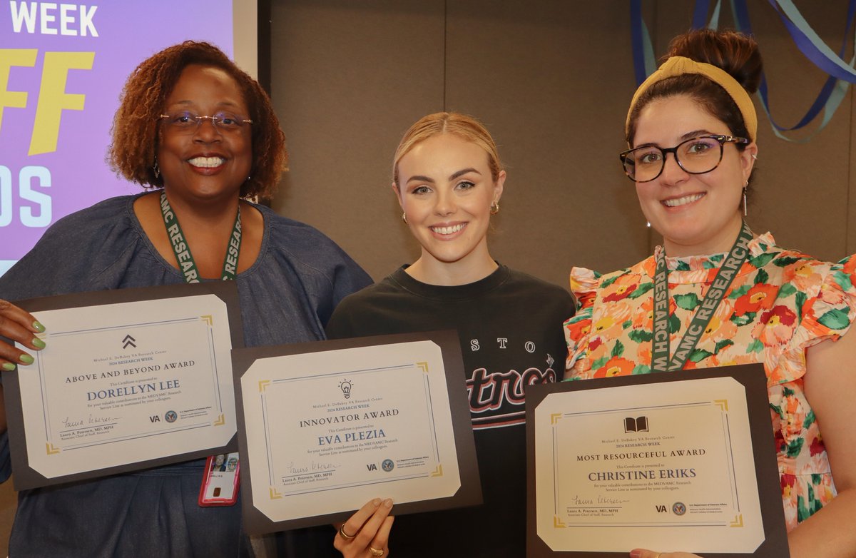 Spotted: #CTRID Awardees - Dorellyn Lee, Eva Milstead, and Christine Eriks! 

&amp; big congratulations to all award winners at the final 2024 Research Week event! You are what make <a href="/VAHouston/">VA Houston</a> &amp; <a href="/VAResearch/">VA Research</a> excellent!