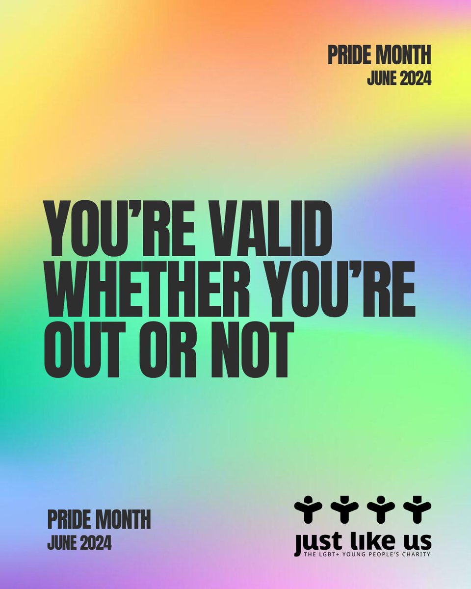 JustLikeUsUK's tweet photo. 🌈✨Happy Pride Month!✨🌈

This month is about embracing our true selves and standing together with pride. Whether you’re out or not, remember that you are valid, loved, and important.

Retweet to spread the love this #PrideMonth🌟 #Pride https://t.co/OZ071Rckhg