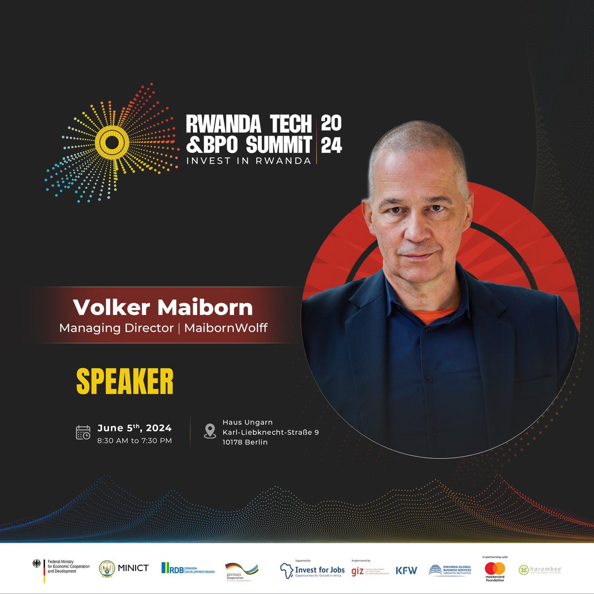 RwandaGBSGrowth's tweet photo. Introducing speakers for the Invest in Rwanda: German- Rwandan IT &amp; Business Services summit on June 5th in Berlin. 

Meet Volker Maiborn, Managing Director of MaibornWolff. 

More on the event: https://t.co/vcxFCM2cP2

#InvestInRwanda #OutsourcingInRwanda https://t.co/2RaGI2T3IV