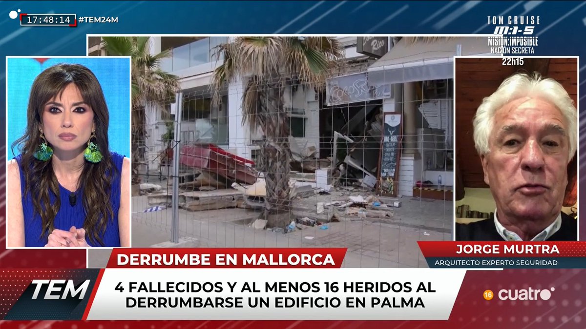 4 fallecidos y al menos 16 heridos al derrumbarse un edificio en Palma. cuatro.com/en-directo/ #TEM24M