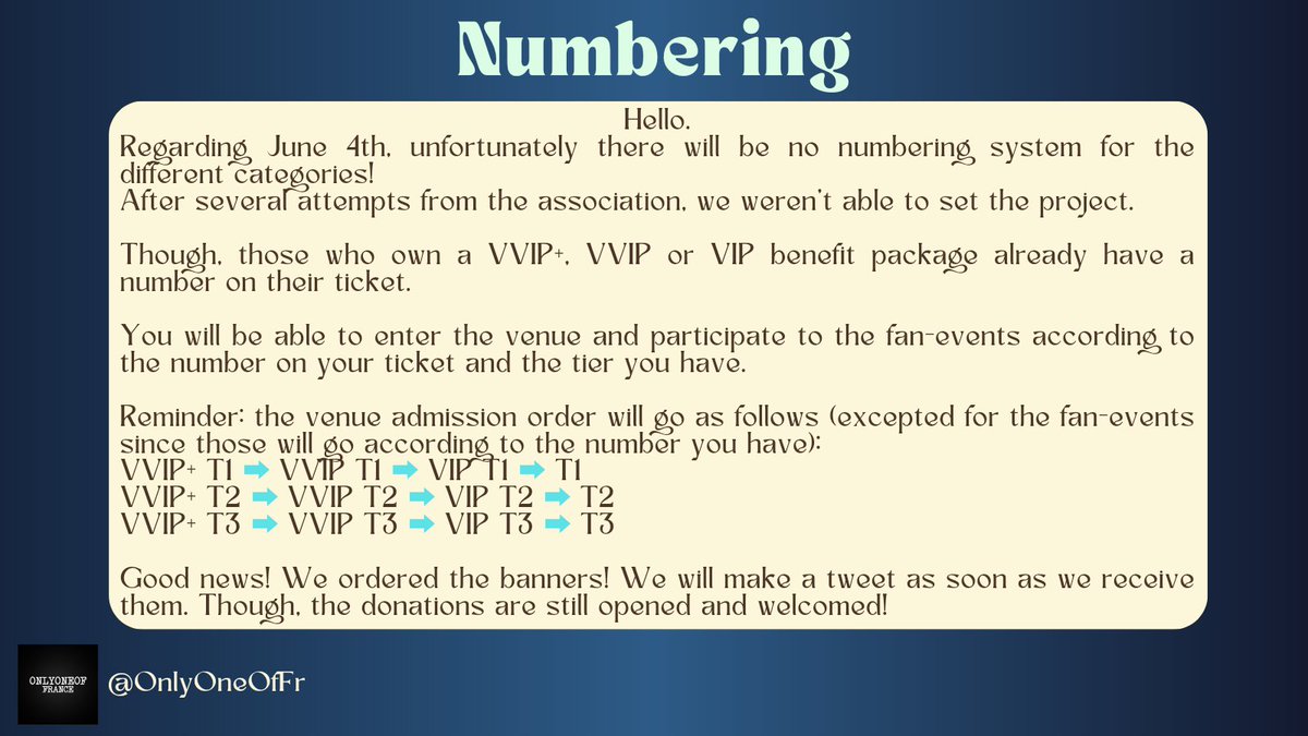 📨 | 24.05.24 — [CONCERT]

Bonjour, voici plus d'informations concernant le concert !

Hello, here is more information about the concert!

-------------
© <a href="/OnlyOneOf_twt/">OnlyOneOf official</a>
🇨🇵 <a href="/OnlyOneOfFr/">ONLYONEOF FRANCE</a> > #Mel