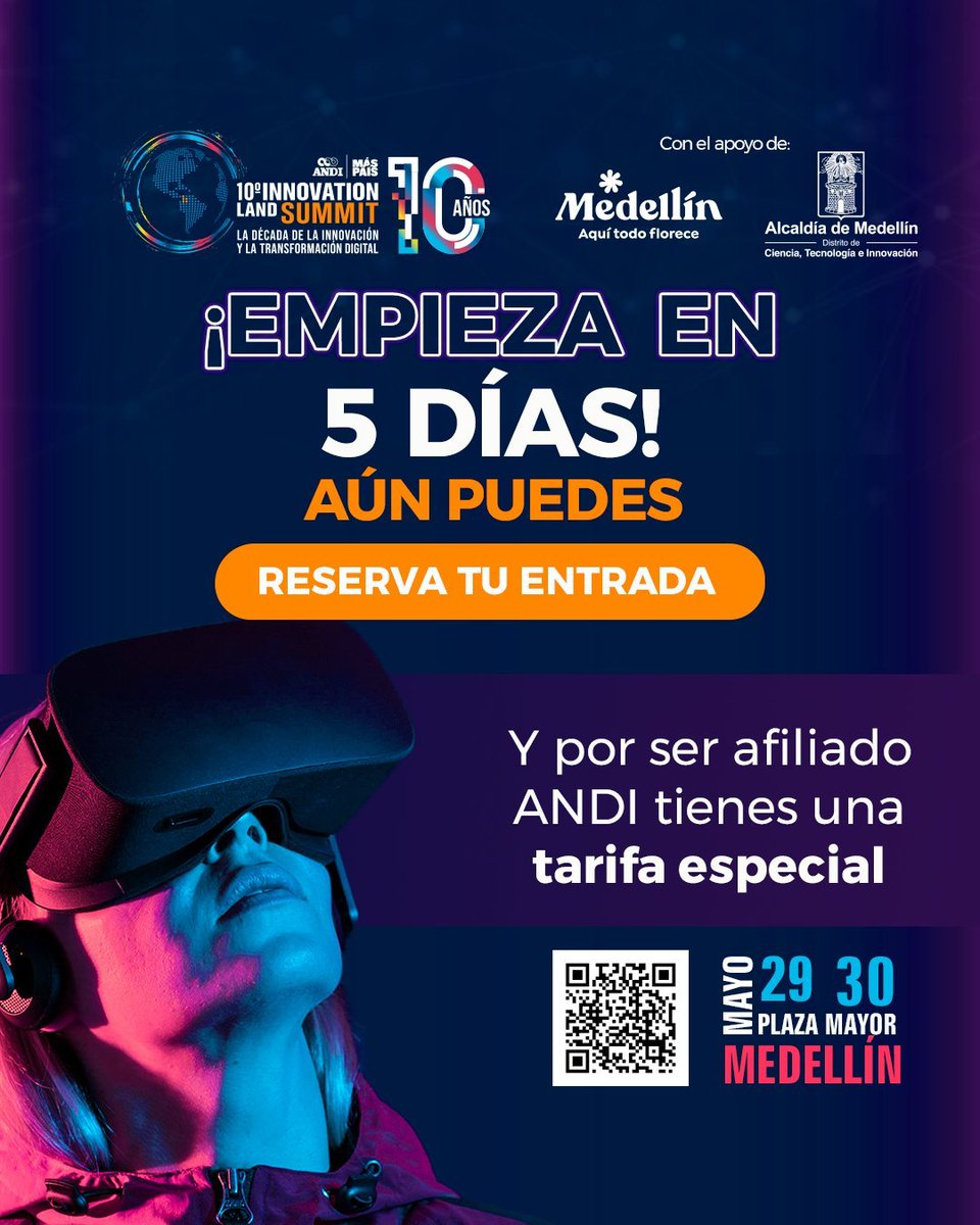 ANDI_Antioquia's tweet photo. #InnovationLandSummitANDI | ¿Ya estás preparado para uno de los eventos insignia de innovación corporativa y transformación digital? 🤖

Este año, celebramos la primera DÉCADA 🚀y contaremos con unos speakers de locura 🤯:
@SimoneAhuja @JulianBleecker @danmartines #SamNicholson https://t.co/6pn9cffM41