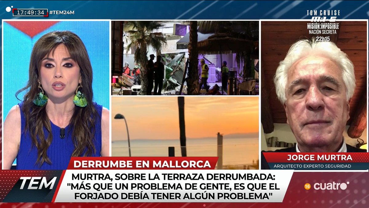 Murtra, sobre la terraza derrumbada: 'Más que un problema de gente, es que el forjado debía tener algún problema'. cuatro.com/en-directo/ #TEM24M