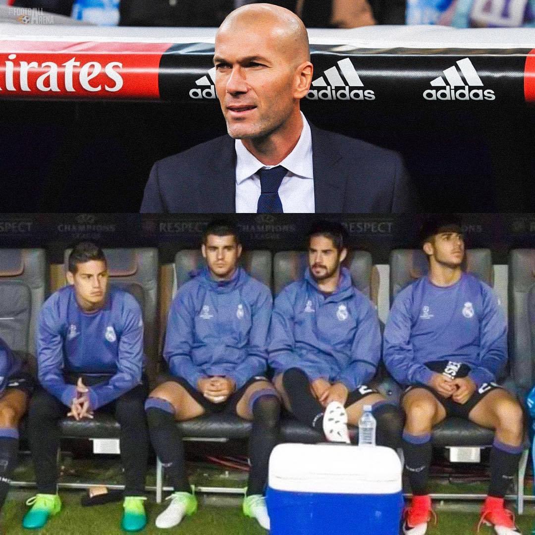 Zinedine Zidane's bench in the season 2016/17: ▶ James: 11 goals & 12 assists ▶ Morata: 20 goals & 5 assists ▶ Isco: 11 goals & 10 assists ▶ Asensio: 13 goals & 4 assists One of the most interesting Real Madrid teams of all-time. 😍