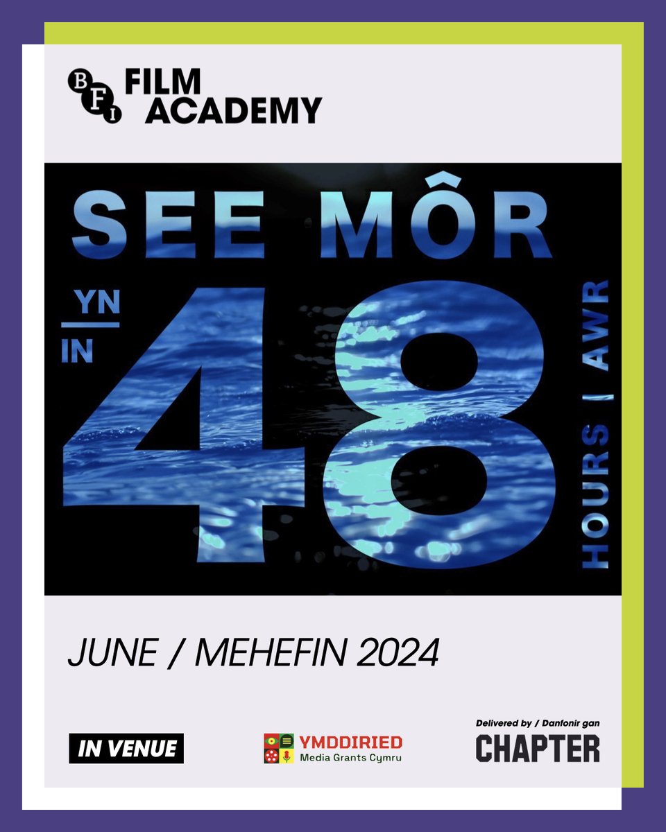 @SeeMorFilms has a 48-hour challenge for filmmakers across Wales! Prizes for 16-25s inc. short film grants supported by @bfifilmacademy. Prizes for 26+ inc. industry mentoring supported by @ymddiried. Starts 7pm, Fri 07/06. Advance registration/rules: 9pzj09kl5ar.typeform.com/to/s1NdfEKP