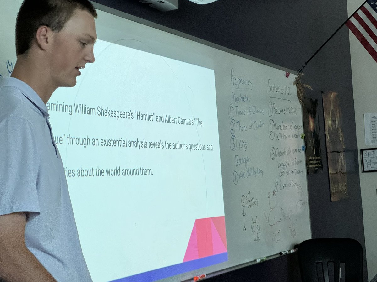 MrLamphear's tweet photo. Drew presenting on an existential analysis of the works of William Shakespeare and Albert Camus https://t.co/7Hx9rUBwW6