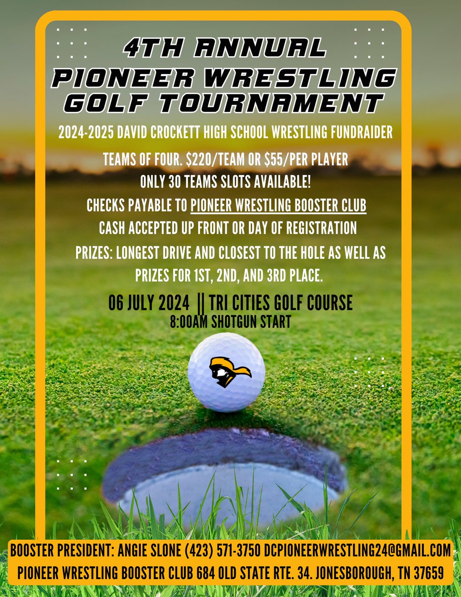 Registrations are now open for the 4th Annual Pioneer Wrestling Golf Tournament‼️ Team registration &amp; Hole Sponsorship links below. ⬇️ #PioneerWrestling 

(1 of 3)