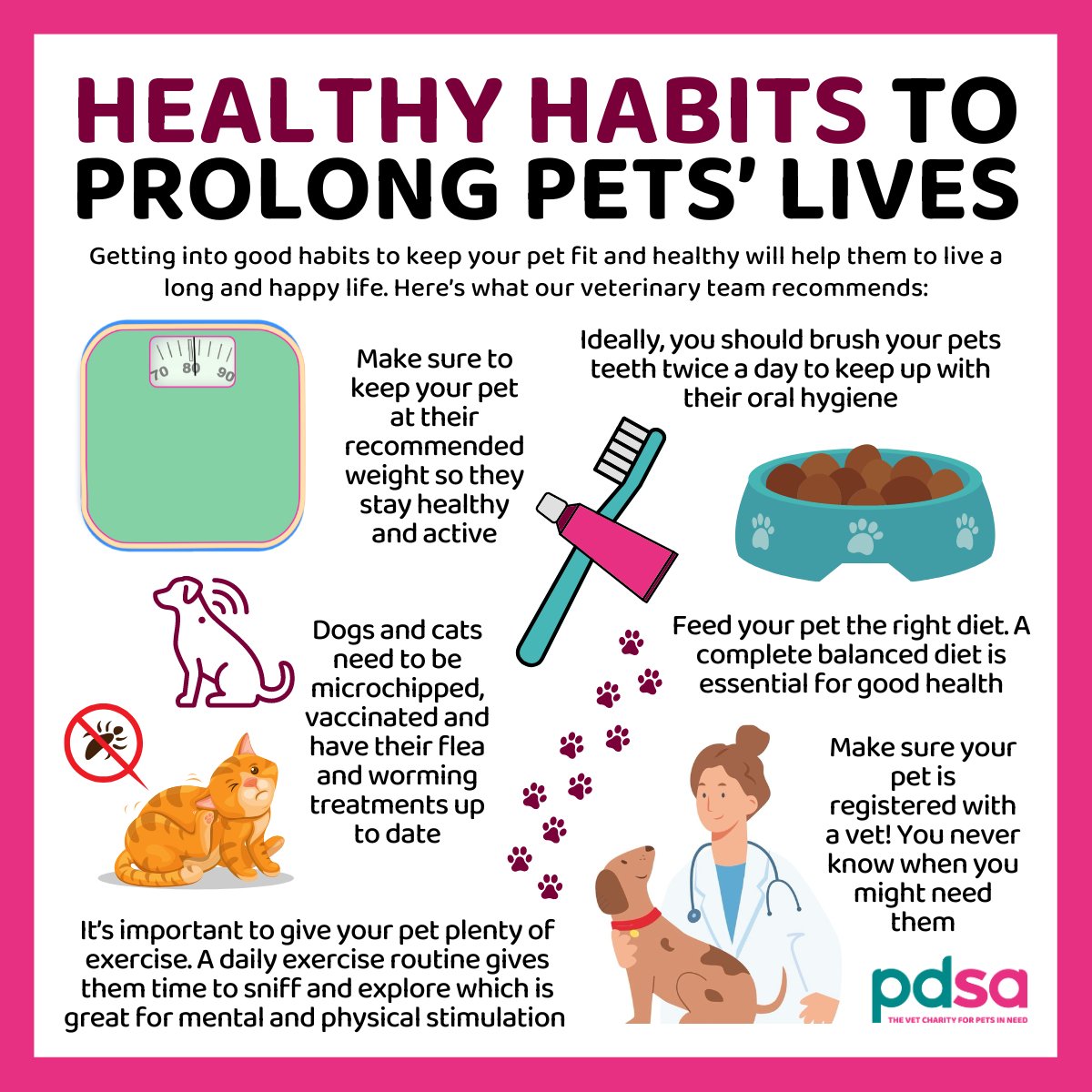 Does your pet follow these healthy habits? 🐾 To help our furry friends live a long and happy life, there are lots of things you can include in their routines. Here are some suggestions from our veterinary team 🏥 #PetsOfTwitter #VetsOfTwitter
